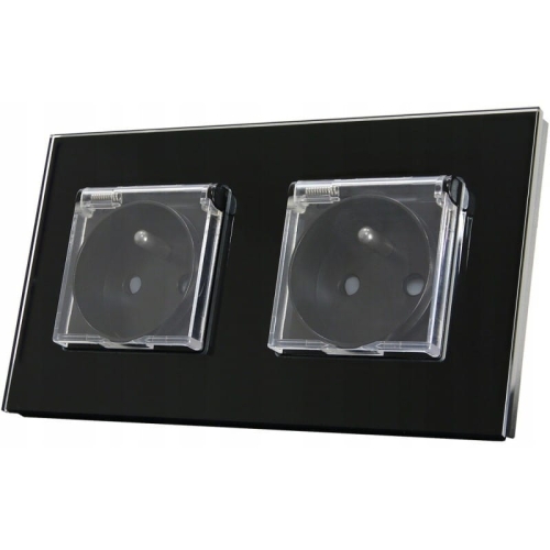 Glas-Doppelsteckdose Mit Klappdeckel Set Doppelrahmen Und 2 X Steckdose