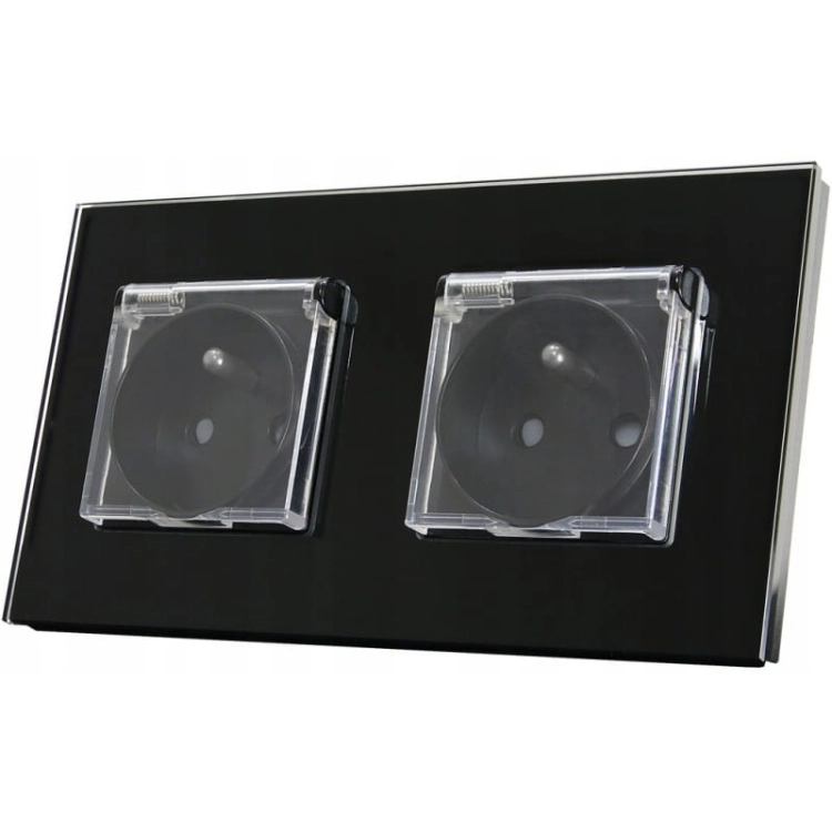 Glas-Doppelsteckdose Mit Klappdeckel Set Doppelrahmen Und 2 X Steckdose