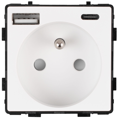 Modul Steckdose Mit Erdungsstift Weiß + Doppelte USB A+C-Ladesteckdose 20W Für Rahmen
