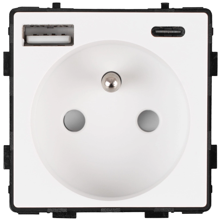 Modul Steckdose Mit Erdungsstift Weiß + Doppelte USB A+C-Ladesteckdose 20W Für Rahmen