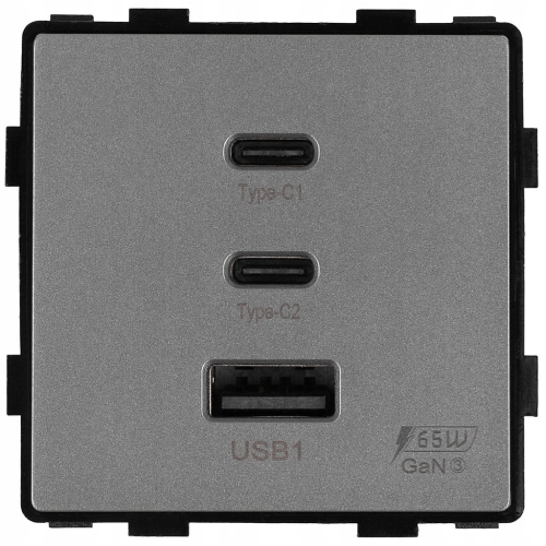 Modul Steckdose Dreifache USB-Ladesteckdose USB A+C+C 65W Grau Für Rahmen