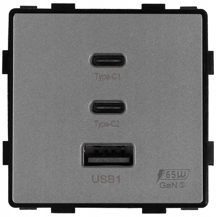 Modul Steckdose Dreifache USB-Ladesteckdose USB A+C+C 65W Grau Für Rahmen