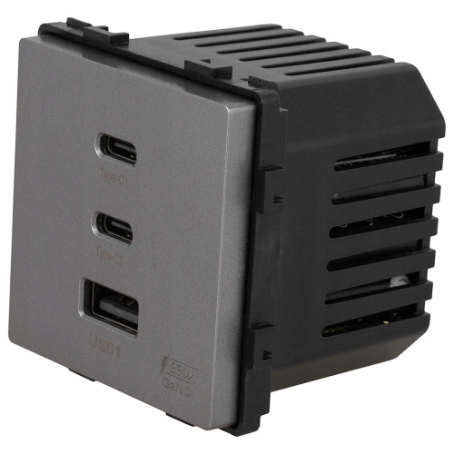 Modul Steckdose Dreifache USB-Ladesteckdose USB A+C+C 65W Grau Für Rahmen
