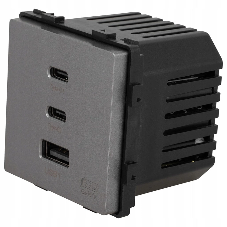Modul Steckdose Dreifache USB-Ladesteckdose USB A+C+C 65W Grau Für Rahmen