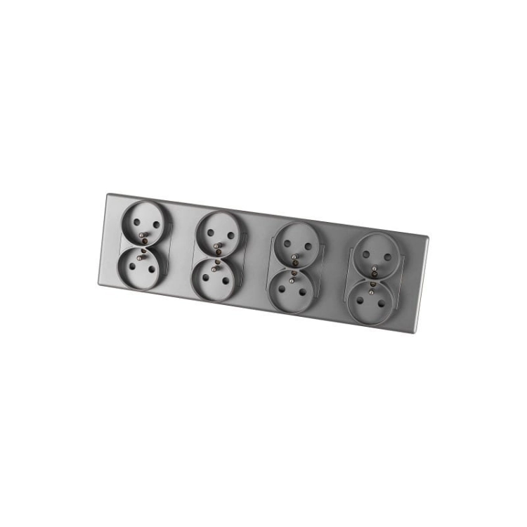 Vierfach-Steckdose Grau Erdungsstift Set PVC-Vierfachrahmen 4 X Doppelsteckdose
