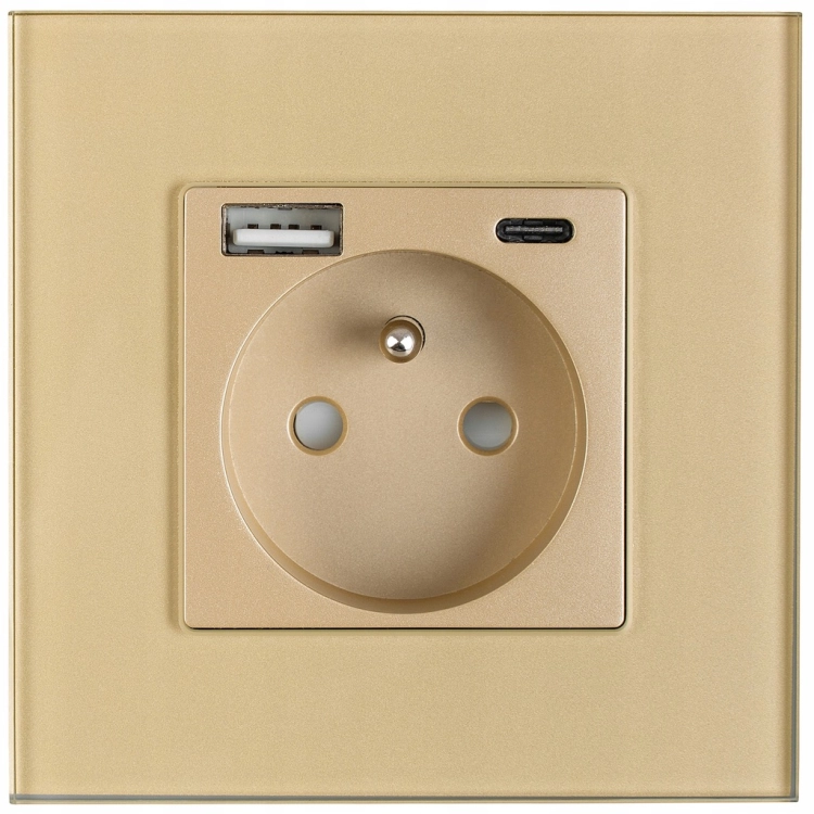 Steckdose Gold Doppel-USB-Ladesteckdose USB A+C 20W Set Mit Rahmen MIUUN
