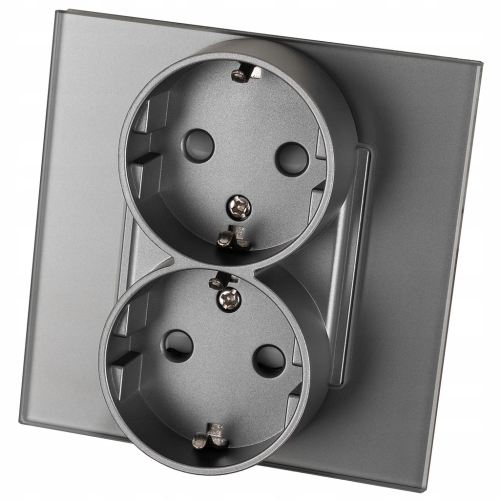Doppelsteckdose Grau Schuko Set Mit Glasrahmen MIUUN