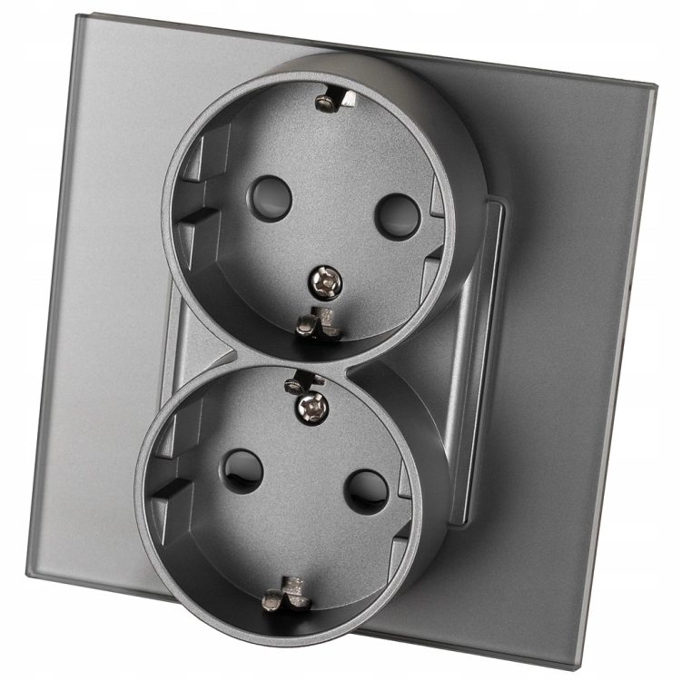 Doppelsteckdose Grau Schuko Set Mit Glasrahmen MIUUN