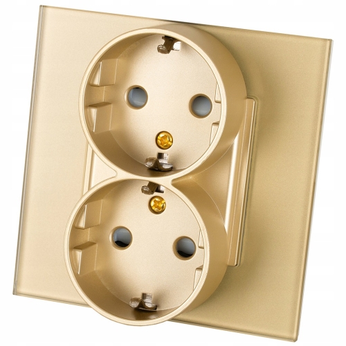 Doppelsteckdose Gold Schuko Set Mit Glasrahmen MIUUN