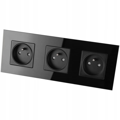 Dreifachsteckdose Glas Schwarz Set Dreifachrahmen Und 3 X Steckdose