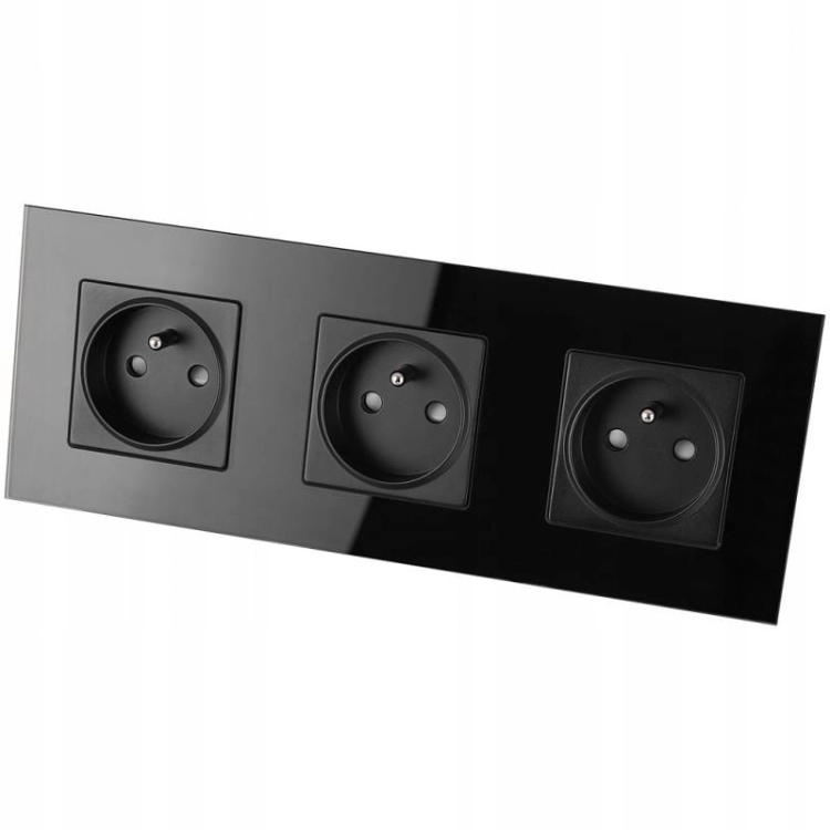 Dreifachsteckdose Glas Schwarz Set Dreifachrahmen Und 3 X Steckdose