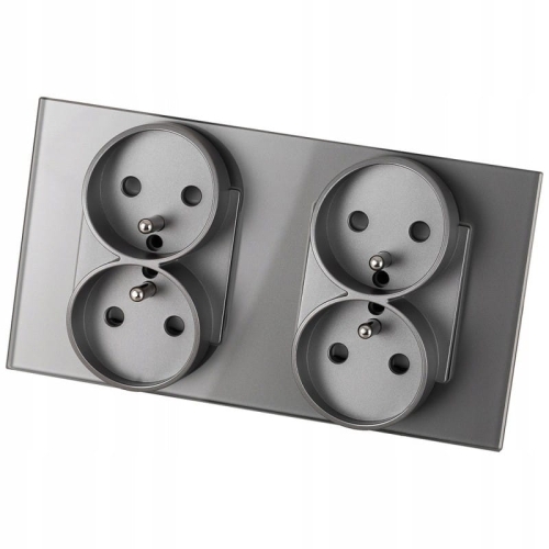 Doppelsteckdose Glas Grau Set Doppelrahmen Und 2 X Doppelsteckdose