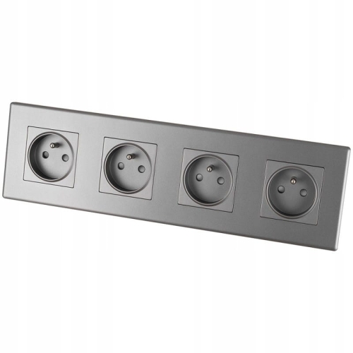 Vierfach-Steckdose Grau Erdungsstift Set PVC-Vierfachrahmen 4 X Einzelsteckdose