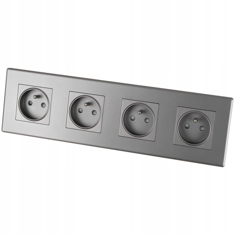 Vierfach-Steckdose Grau Erdungsstift Set PVC-Vierfachrahmen 4 X Einzelsteckdose