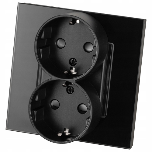 Doppelsteckdose Schwarz Schuko Set Mit Glasrahmen MIUUN