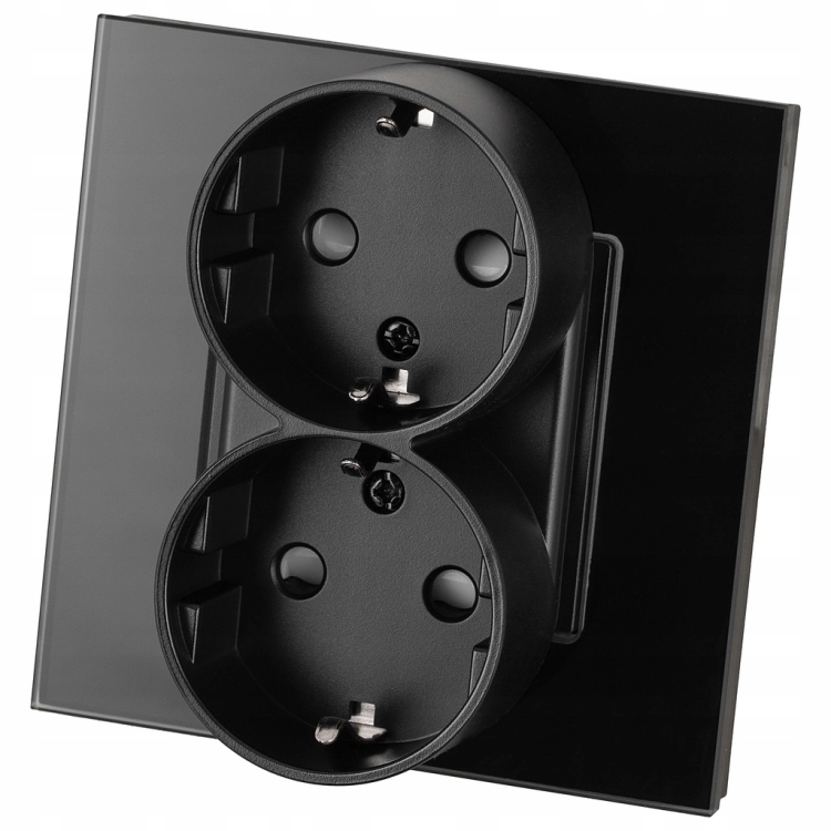 Doppelsteckdose Schwarz Schuko Set Mit Glasrahmen MIUUN