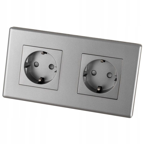 Doppelsteckdose Schuko Grau Set PCV-Doppelrahmen 2 X Steckdose