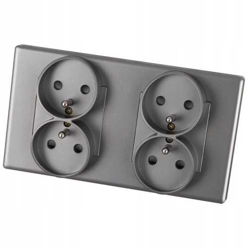Doppelsteckdose Grau Set PVC-Doppelrahmen Und 2 X Doppelsteckdose