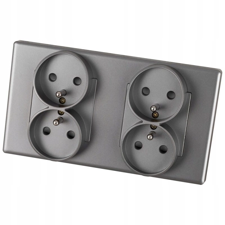 Doppelsteckdose Grau Set PVC-Doppelrahmen Und 2 X Doppelsteckdose