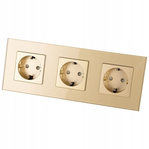 Dreifach-Steckdose Glas Gold Schuko Dreifachrahmen Und 3 X Steckdose