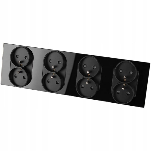Vierfach-Steckdose Glas Schwarz Set Vierfachrahmen Und 4 X Doppelsteckdose