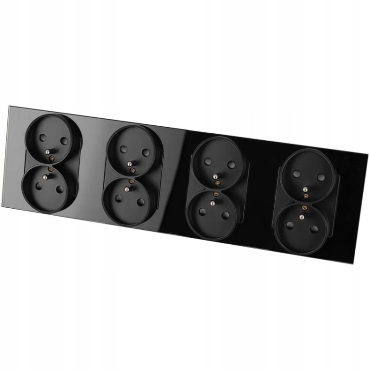 Vierfach-Steckdose Glas Schwarz Set Vierfachrahmen Und 4 X Doppelsteckdose