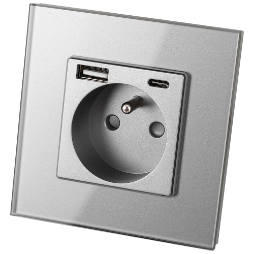 Steckdose Grau Doppelte USB A+C Ladesteckdose 2.4A Set Mit Rahmen MIUUN