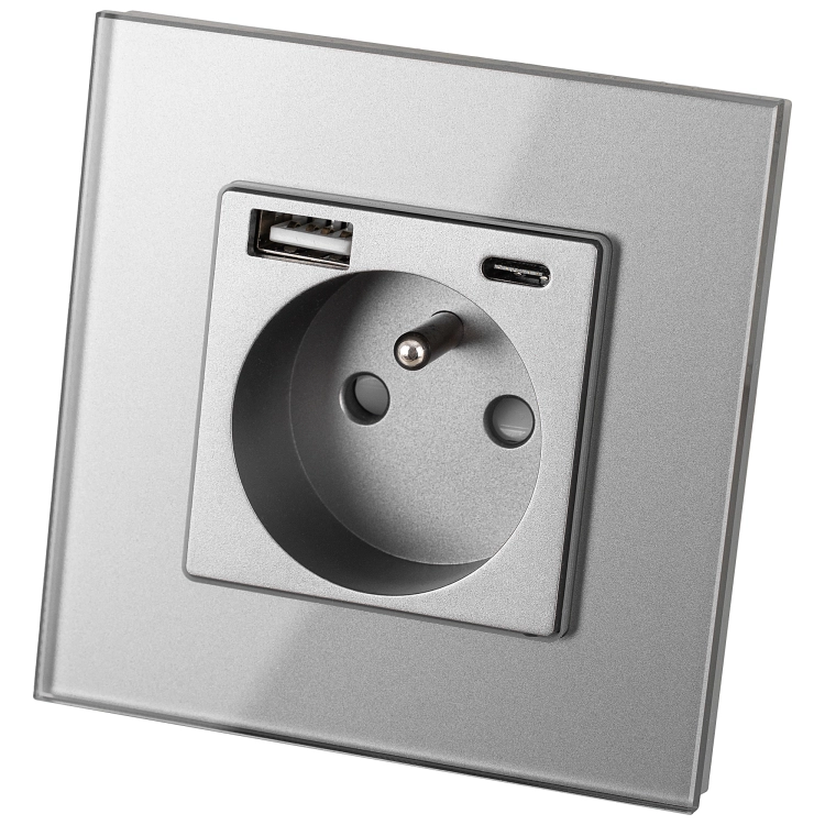 Steckdose Grau Doppelte USB A+C Ladesteckdose 2.4A Set Mit Rahmen MIUUN