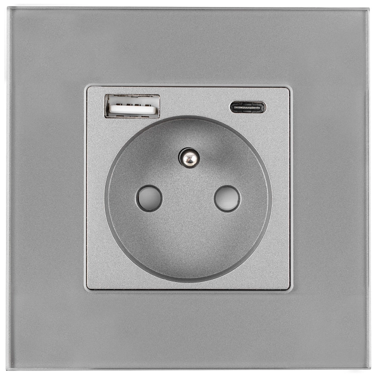 Steckdose Grau Doppelte USB A+C Ladesteckdose 2.4A Set Mit Rahmen MIUUN
