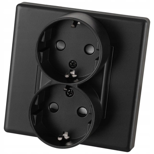 Doppelsteckdose Schwarz Schuko Mit Schutzkontakt Ohne Erdungsstift Set Mit PVC-Rahmen