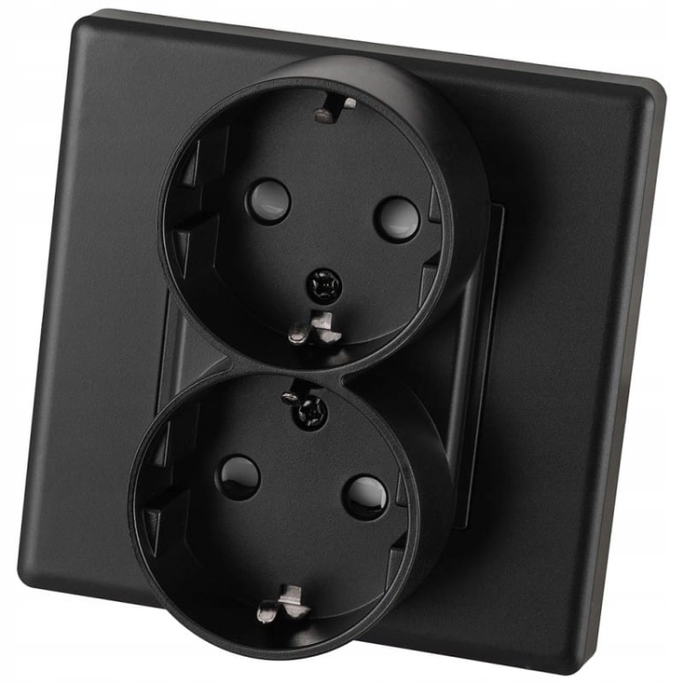 Doppelsteckdose Schwarz Schuko Mit Schutzkontakt Ohne Erdungsstift Set Mit PVC-Rahmen