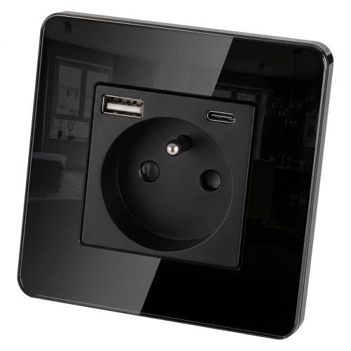 Steckdose Glas Hochglanz Mit Erdungsstift + Doppel-USB-Ladesteckdose USB A+C 20W MIUUN