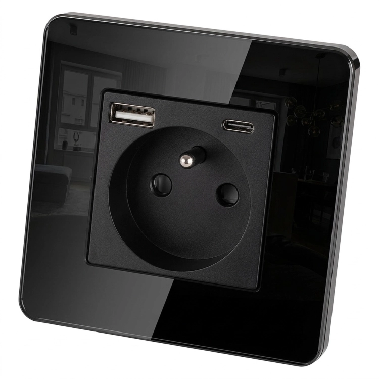 Steckdose Glas Hochglanz Mit Erdungsstift + Doppel-USB-Ladesteckdose USB A+C 20W MIUUN