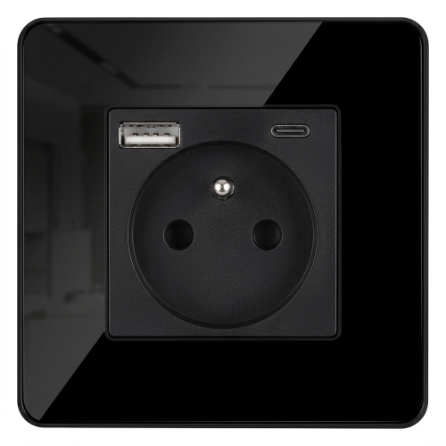 Steckdose Glas Hochglanz Mit Erdungsstift + Doppel-USB-Ladesteckdose USB A+C 20W MIUUN
