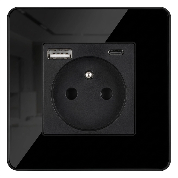 Steckdose Glas Hochglanz Mit Erdungsstift + Doppel-USB-Ladesteckdose USB A+C 20W MIUUN