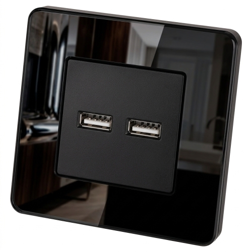 Doppelte USB-Ladesteckdose 3.1A Schwarz Set Mit Glasrahmen Hochglanz MIUUN