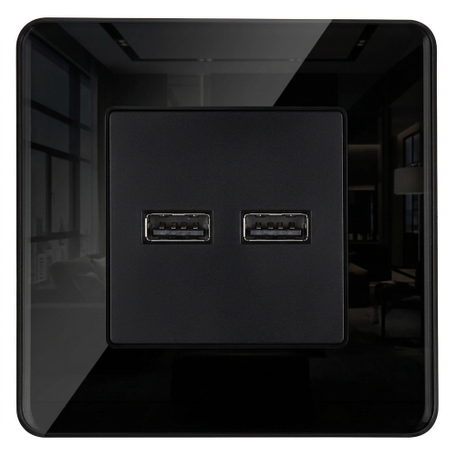 Doppelte USB-Ladesteckdose 3.1A Schwarz Set Mit Glasrahmen Hochglanz MIUUN