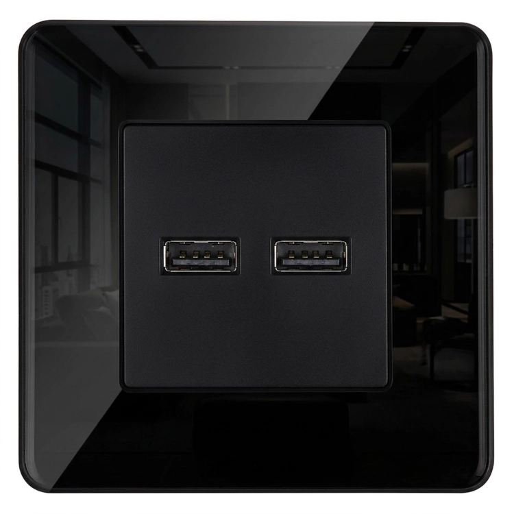 Doppelte USB-Ladesteckdose 3.1A Schwarz Set Mit Glasrahmen Hochglanz MIUUN