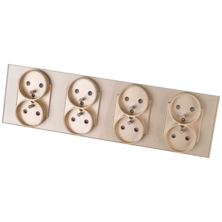 Glas-Steckdose Vierfach Gold Set Rahmen Und 4 X Doppelsteckdose