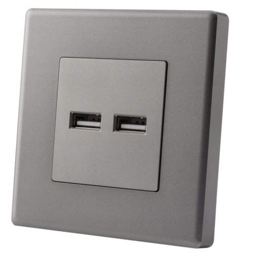 Steckdose Grau + Doppelte USB-Ladesteckdose 3.1A Typ A+A Set Mit PVC-Rahmen