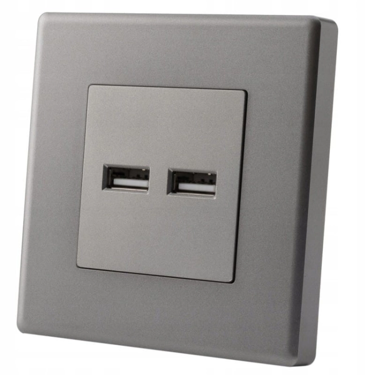 Steckdose Grau + Doppelte USB-Ladesteckdose 3.1A Typ A+A Set Mit PVC-Rahmen
