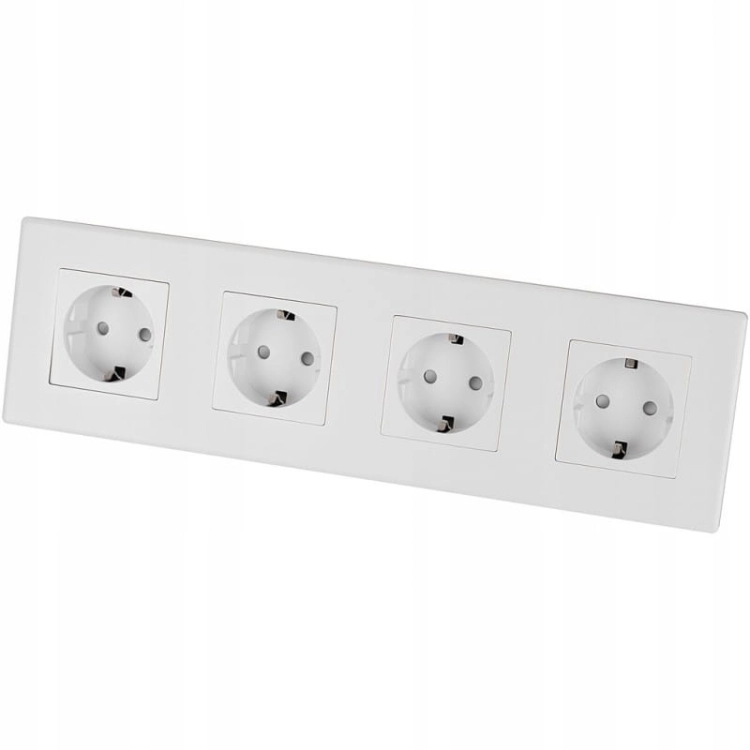 Schuko-Vierfachsteckdose Weiß PVC-Vierfachrahmen Und 4 X Steckdose