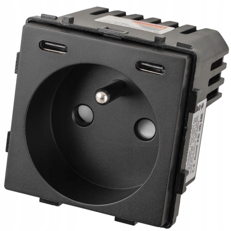 Modul Steckdose Mit Erdungsstift + USB-Ladesteckdose C+C 20W Schwarz Für Rahmen