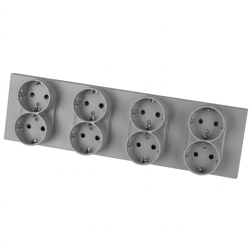 Vierfach-Steckdose Kunststoff LINEA Schuko Grau Vierfachrahmen Und 4 X Steckdose