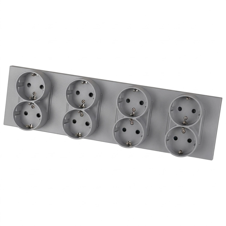 Vierfach-Steckdose Kunststoff LINEA Schuko Grau Vierfachrahmen Und 4 X Steckdose