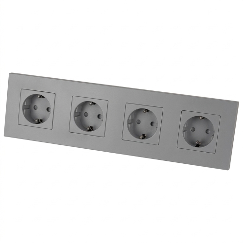 Vierfach-Steckdose Kunststoff LINEA Schuko Grau Vierfachrahmen Und 4 X Steckdose