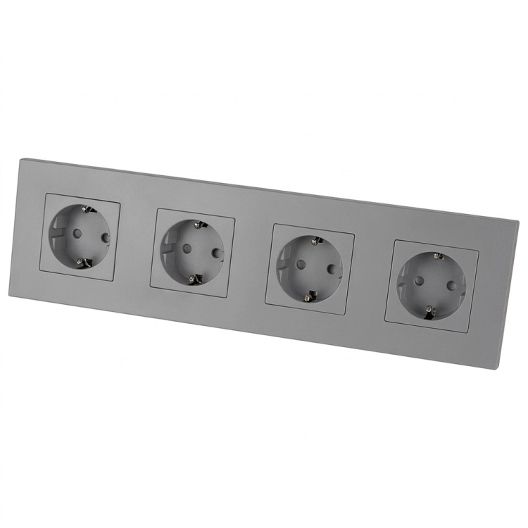 Vierfach-Steckdose Kunststoff LINEA Schuko Grau Vierfachrahmen Und 4 X Steckdose