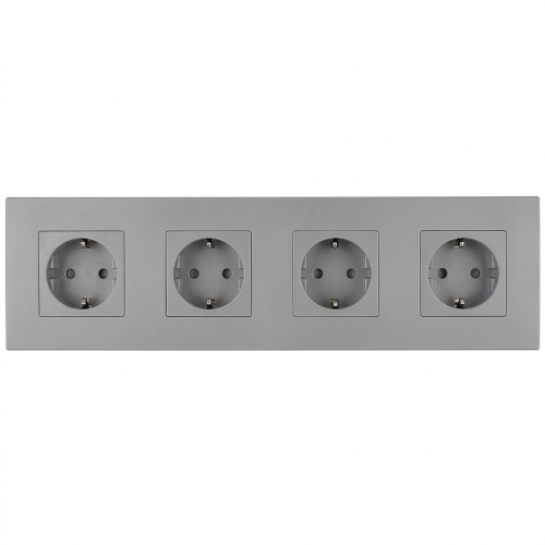Vierfach-Steckdose Kunststoff LINEA Schuko Grau Vierfachrahmen Und 4 X Steckdose