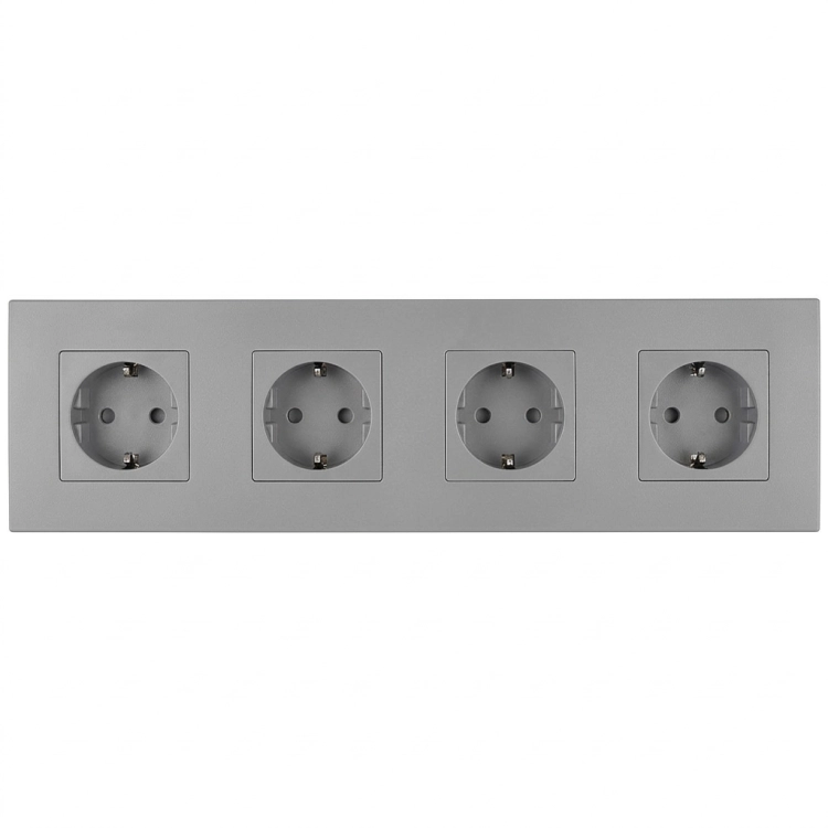 Vierfach-Steckdose Kunststoff LINEA Schuko Grau Vierfachrahmen Und 4 X Steckdose