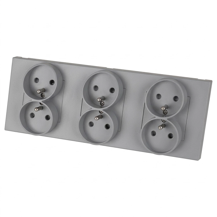 Dreifach-Steckdose Kunststoff LINEA Grau Dreifachrahmen Und 3 X Steckdose MIUUN